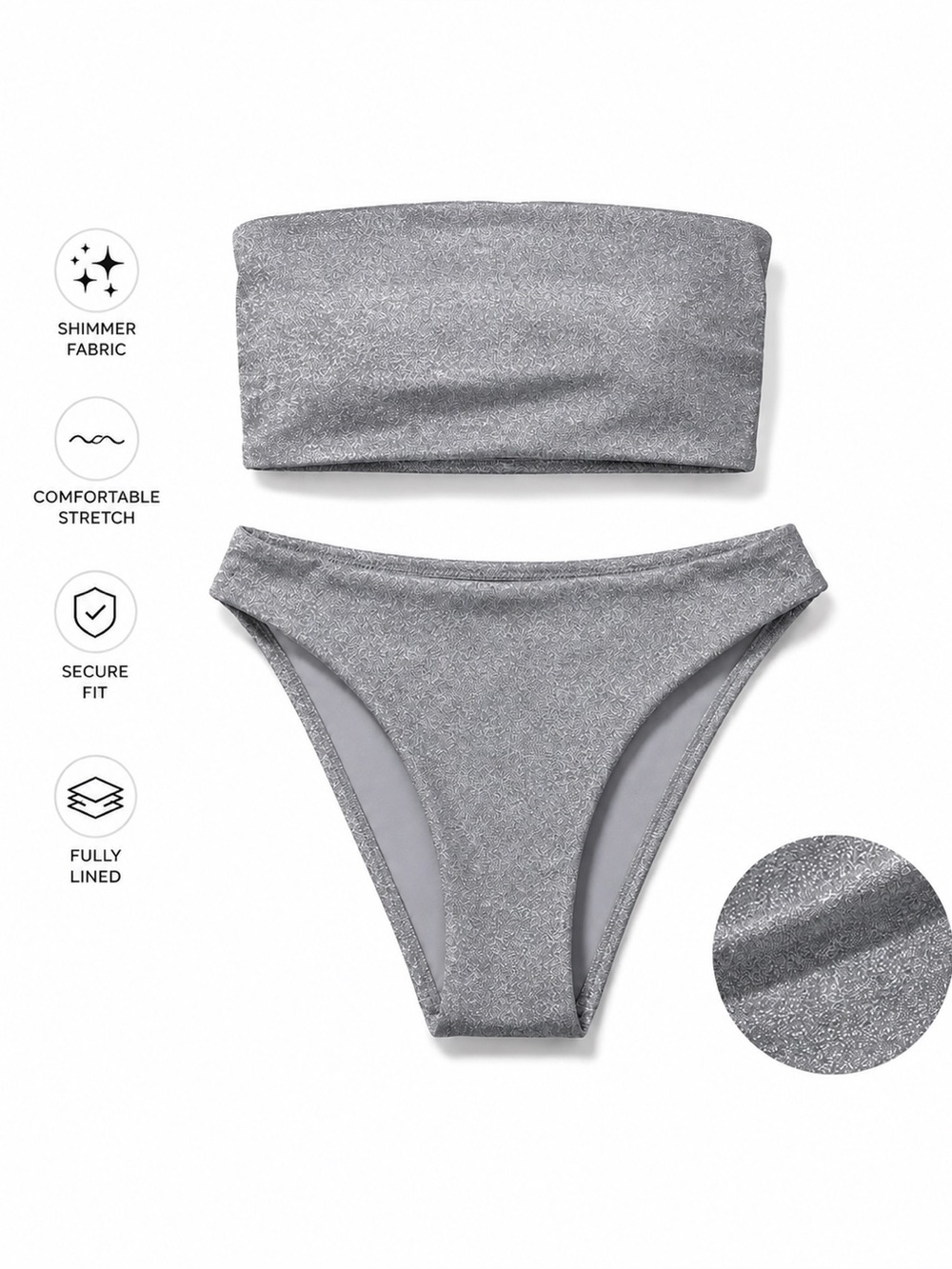 Good American Silver Sparkle Matching Bikini Size Large NEW​​